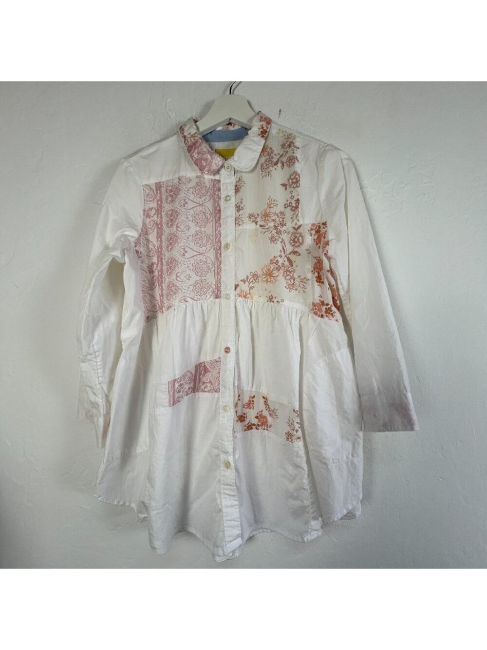 Anthropologie Maeve Women's Tunic Top 3/4 Sleeve Floral Patchwork White Sz Small